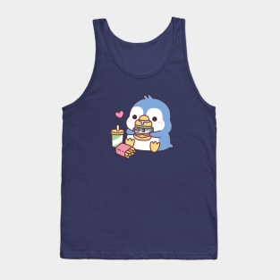 Cute Blue Penguin Eating Fish Burger Tank Top